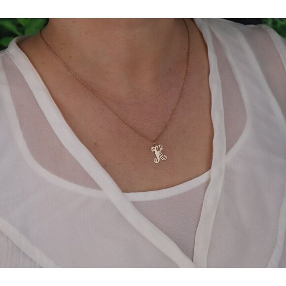 Pendant Only 14k Yellow Gold Letter 'K' Pendant Initial K Design 3/4" x 1/2" - Picture 2 of 6